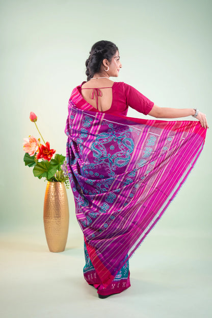 Royal Blue Tree Motif Khandua Silk Saree image 8