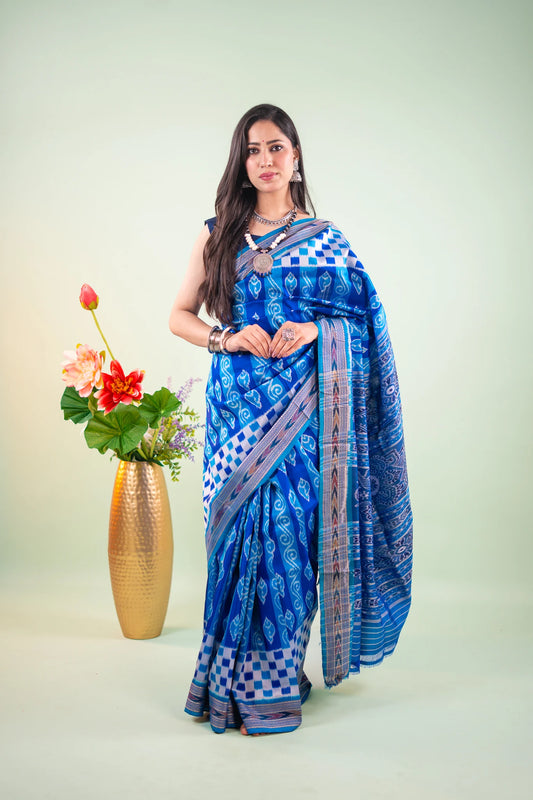 Royal Cyan Blue Pasapalli Khandua Silk Saree - image 1