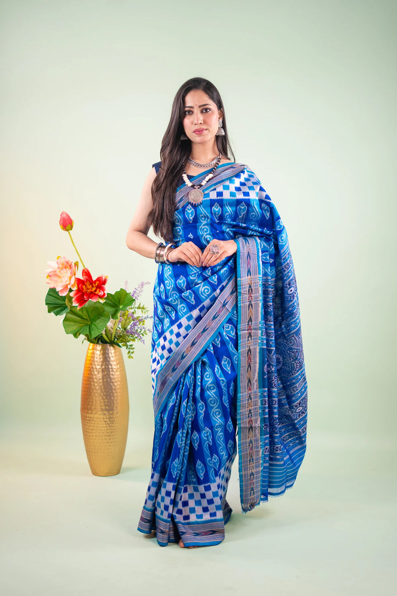 Royal Cyan Blue Pasapalli Khandua Silk Saree - image 1