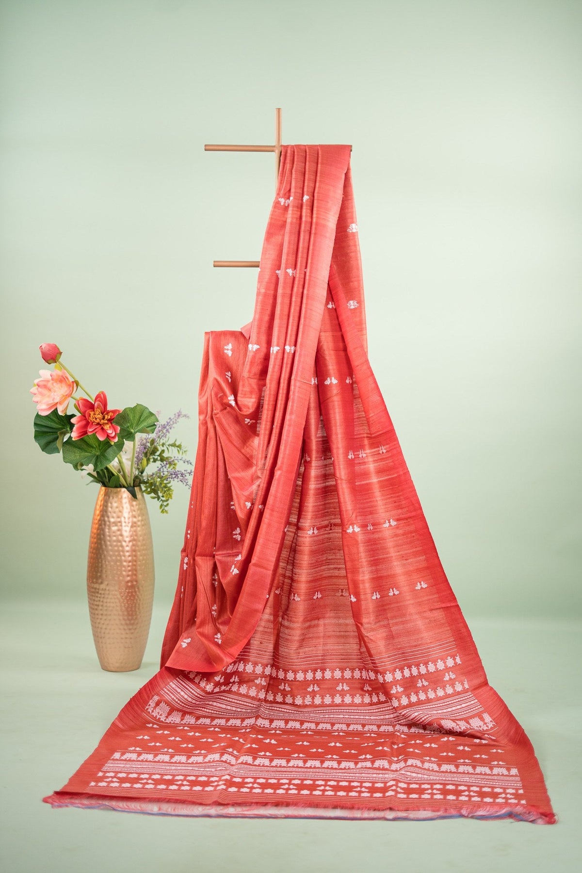 Rust Orange Butterfly Tussar Saree