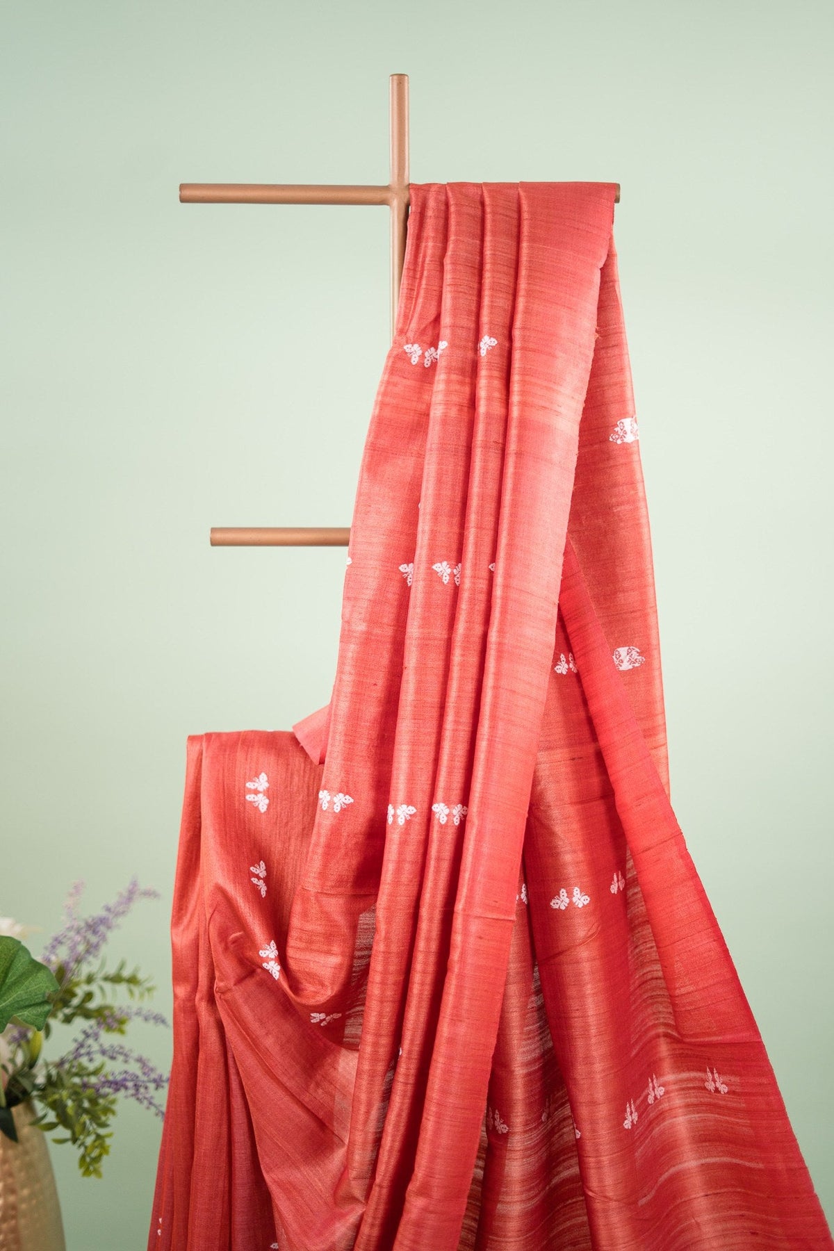 Rust Orange Butterfly Tussar Saree