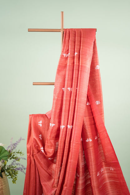 Rust Orange Butterfly Tussar Saree