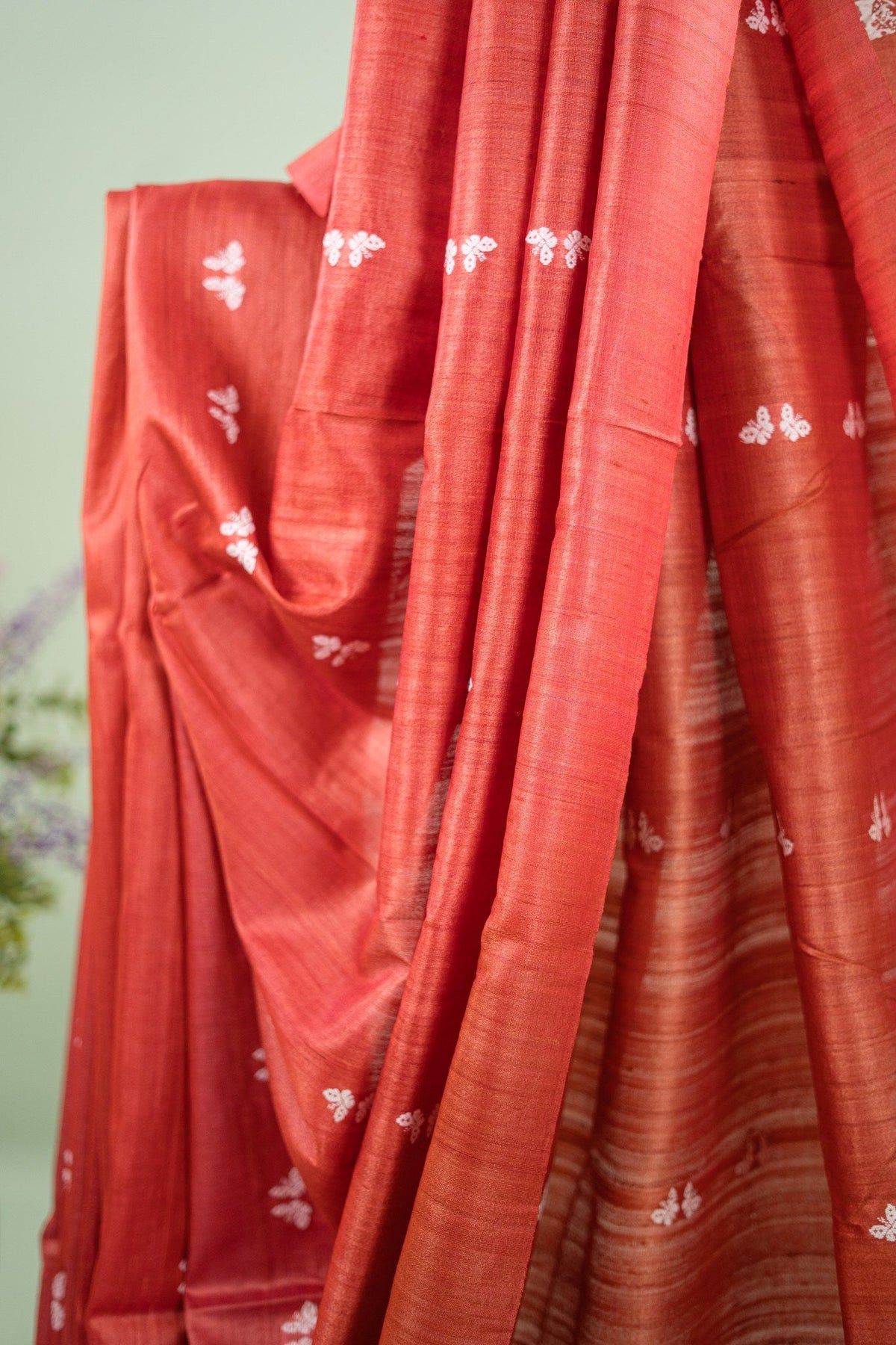 Rust Orange Butterfly Tussar Saree