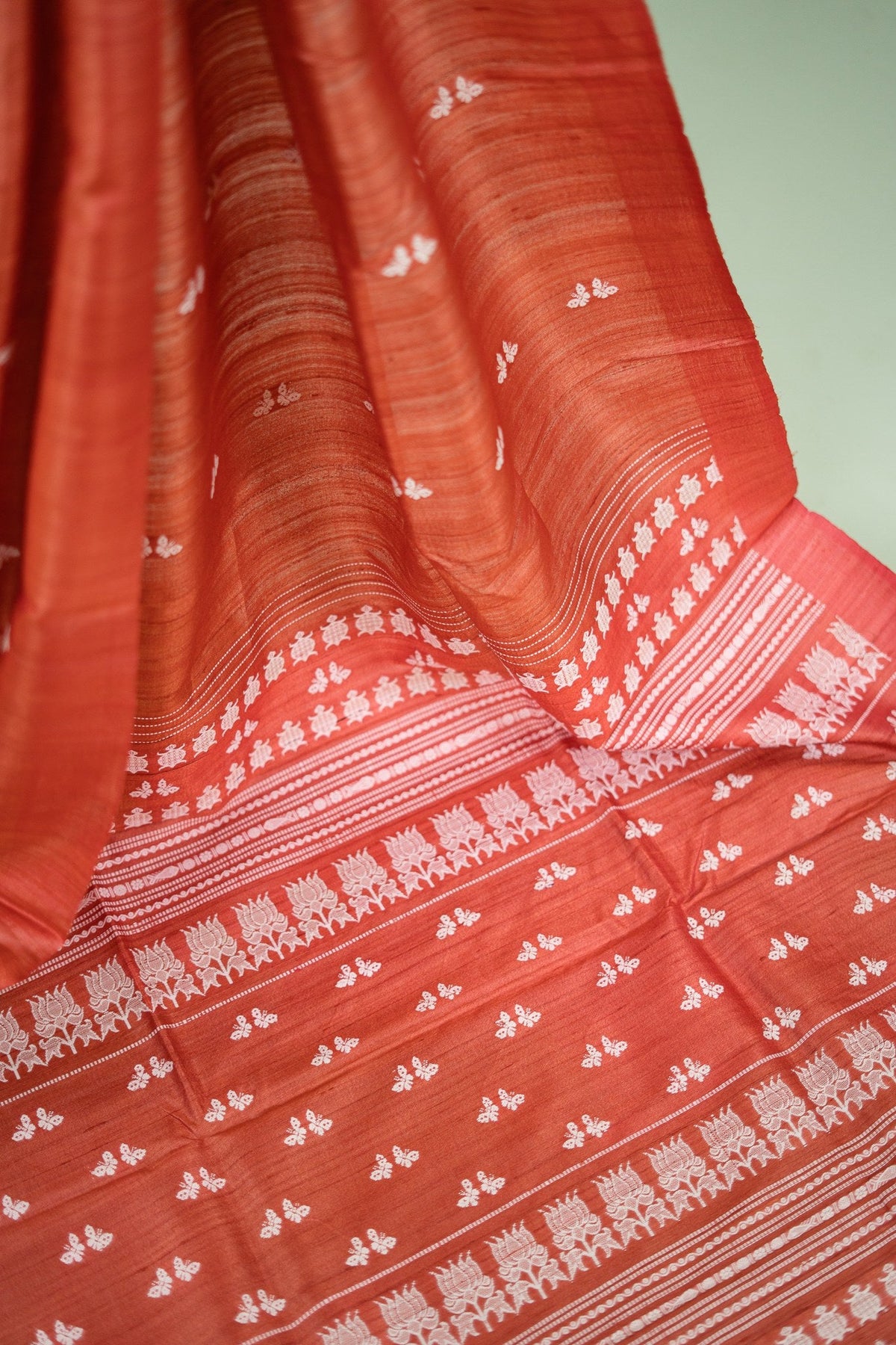 Rust Orange Butterfly Tussar Saree