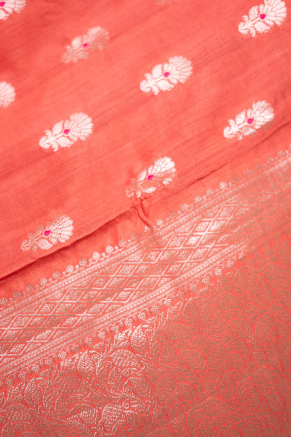 Rust Orange Banarasi Silk Saree - Paisley Floral Buta image 8