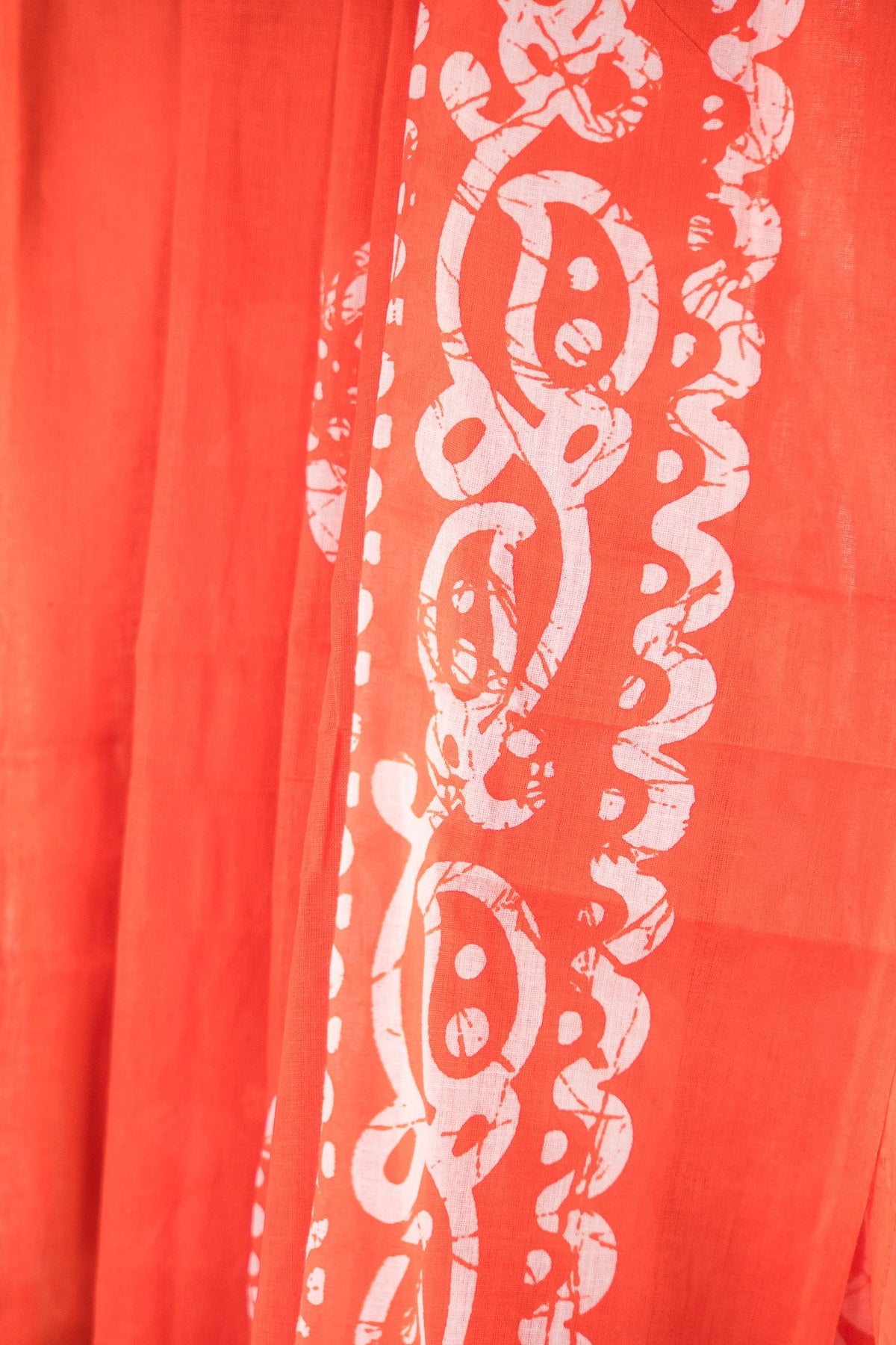 Rust Red Batik Floral Mul Mul Cotton Saree