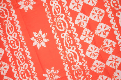 Rust Red Batik Floral Mul Mul Cotton Saree