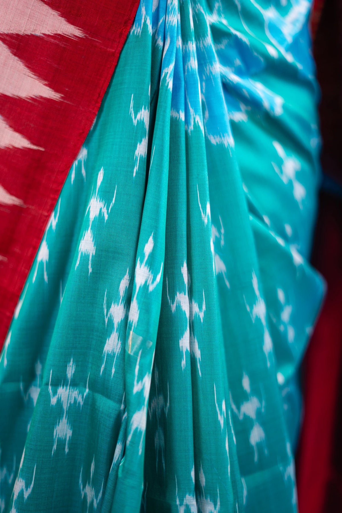 Sea Green Floral Temple Border Khandua Silk Saree - image 6