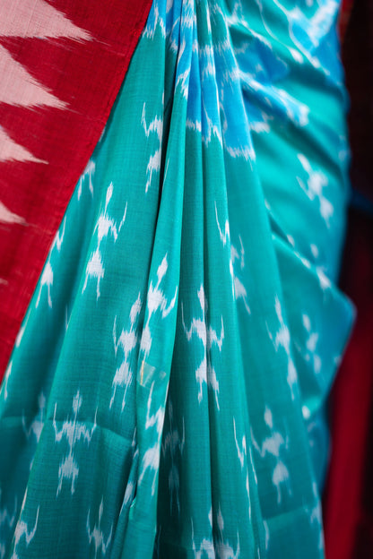 Sea Green Floral Temple Border Khandua Silk Saree - image 6