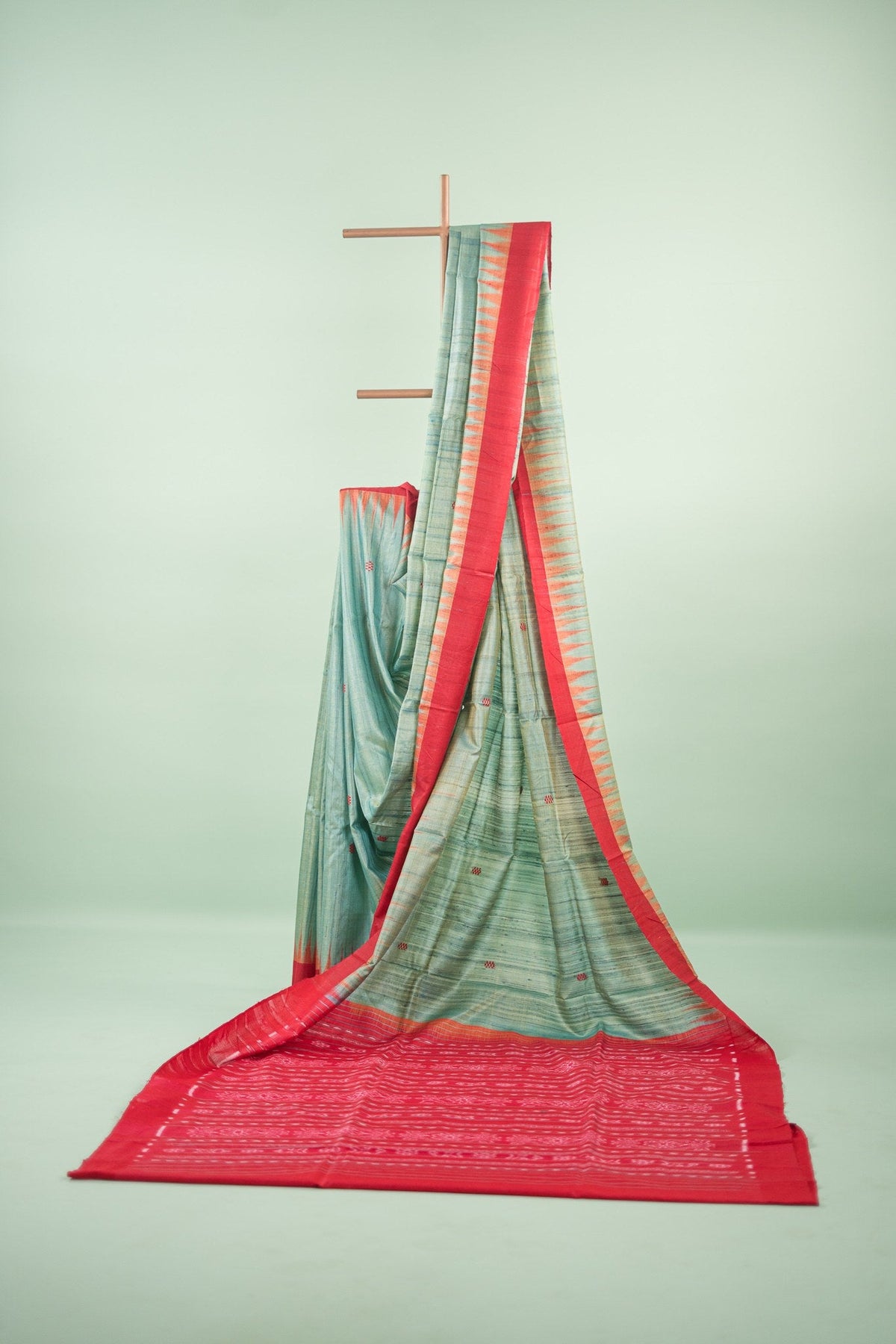 Sea Green Maroon Temple Tussar Saree