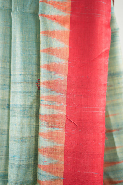Sea Green Maroon Temple Tussar Saree