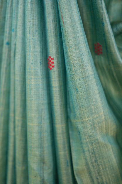 Sea Green Maroon Temple Tussar Saree