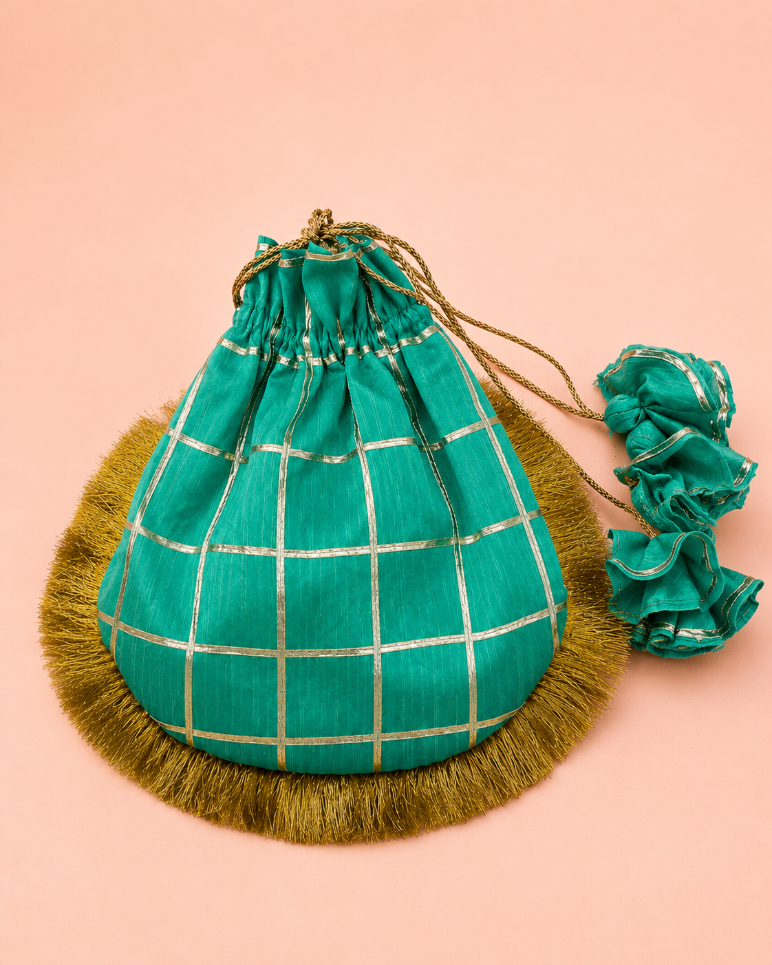 Emerald Green Art Silk Potli Bag
