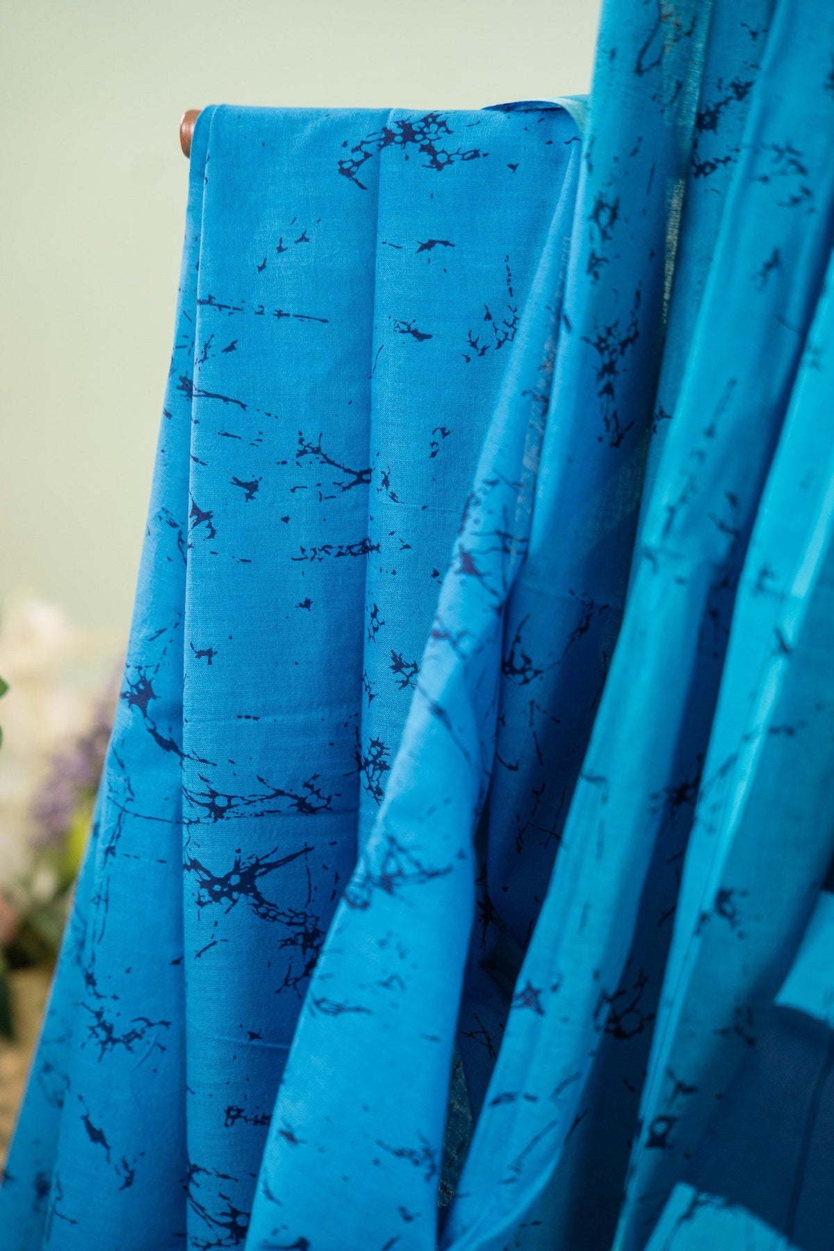 Sky Blue Striped Batik Mul Mul Cotton Saree
