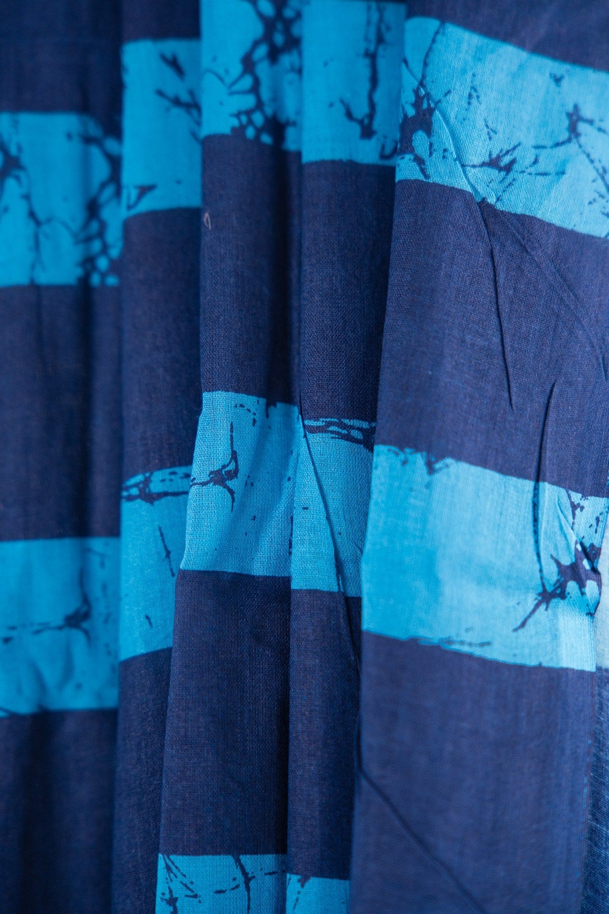 Sky Blue Striped Batik Mul Mul Cotton Saree