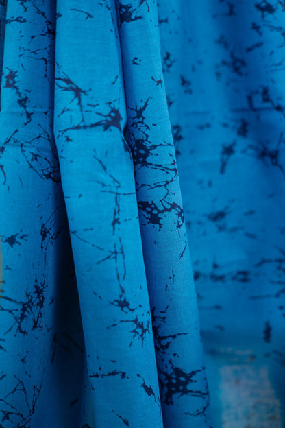 Sky Blue Striped Batik Mul Mul Cotton Saree