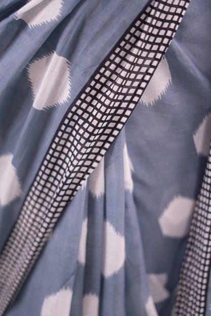 Slate Grey Ikat Diamond Mul Mul Cotton Saree