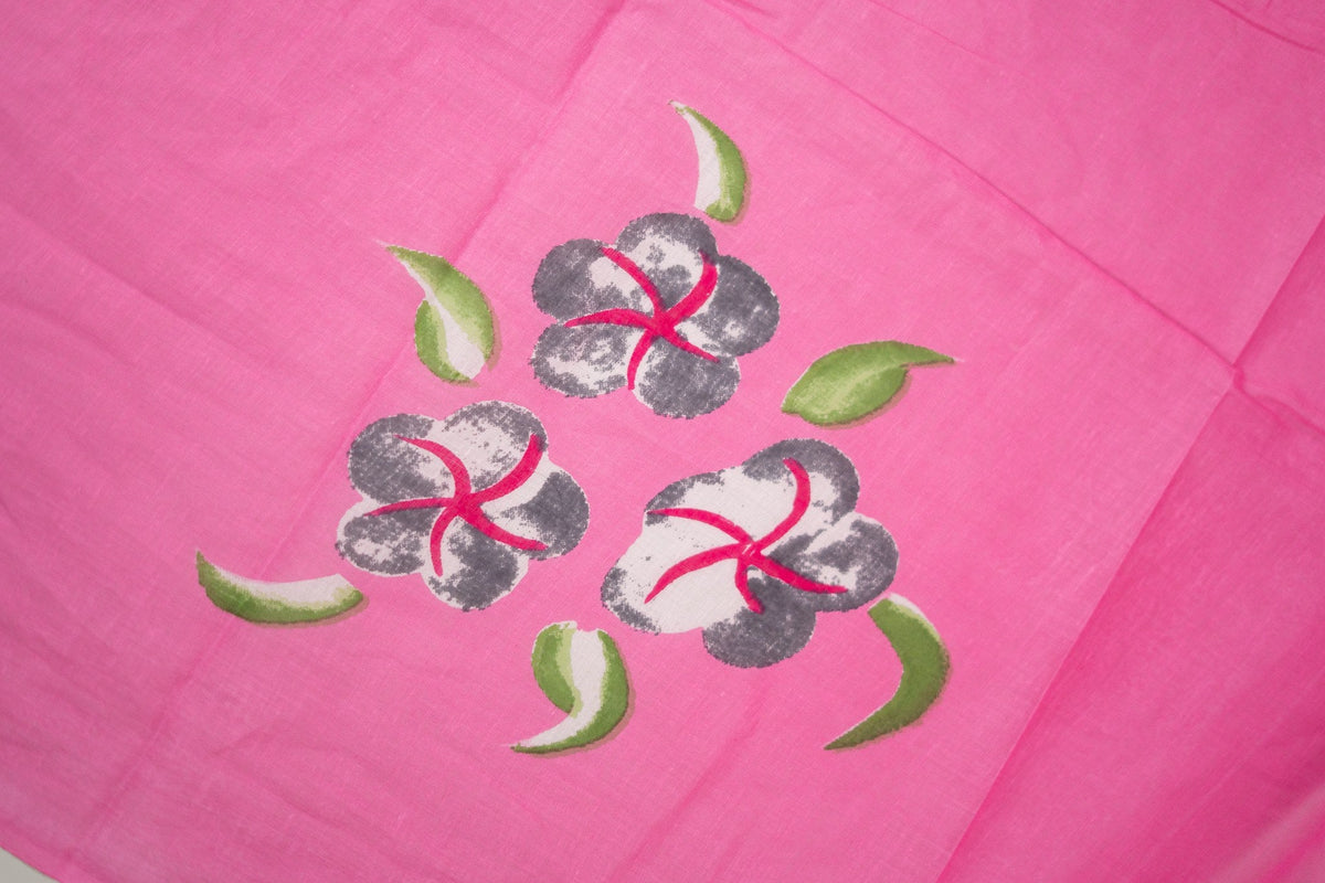 Soft Pink Hand-Painted Floral Mul Mul Cotton Saree