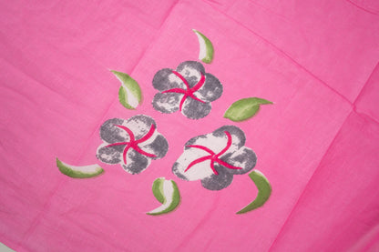 Soft Pink Hand-Painted Floral Mul Mul Cotton Saree