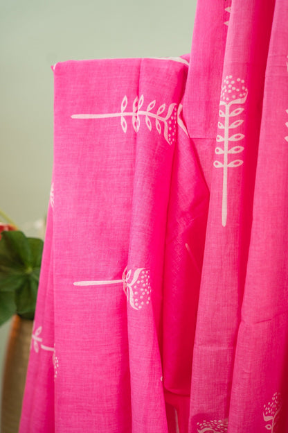 Soft Pink Leaf Bud Mul Mul Cotton Saree