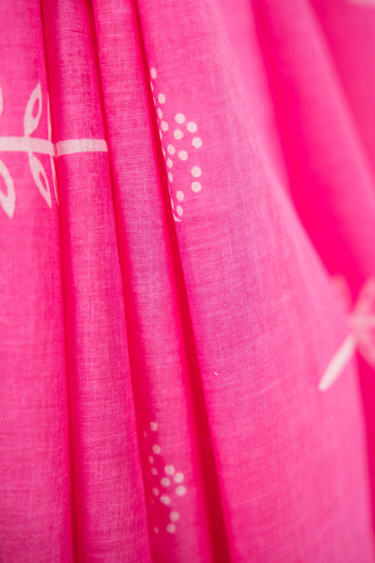 Soft Pink Leaf Bud Mul Mul Cotton Saree