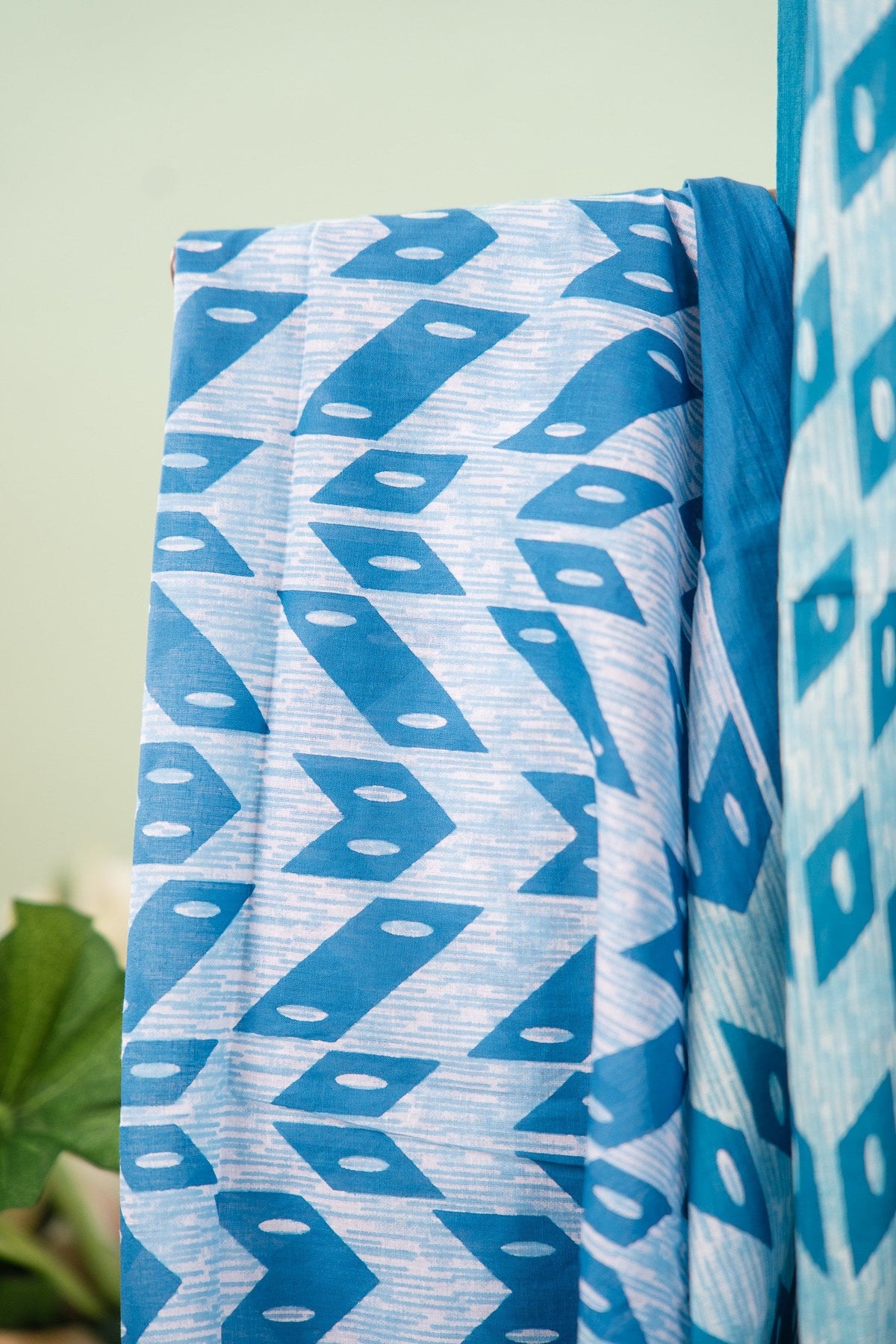 Steel Blue Chevron Ikat Mul Mul Cotton Saree