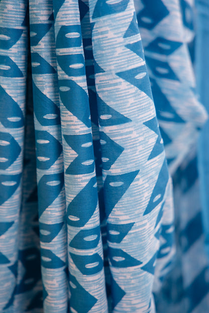 Steel Blue Chevron Ikat Mul Mul Cotton Saree
