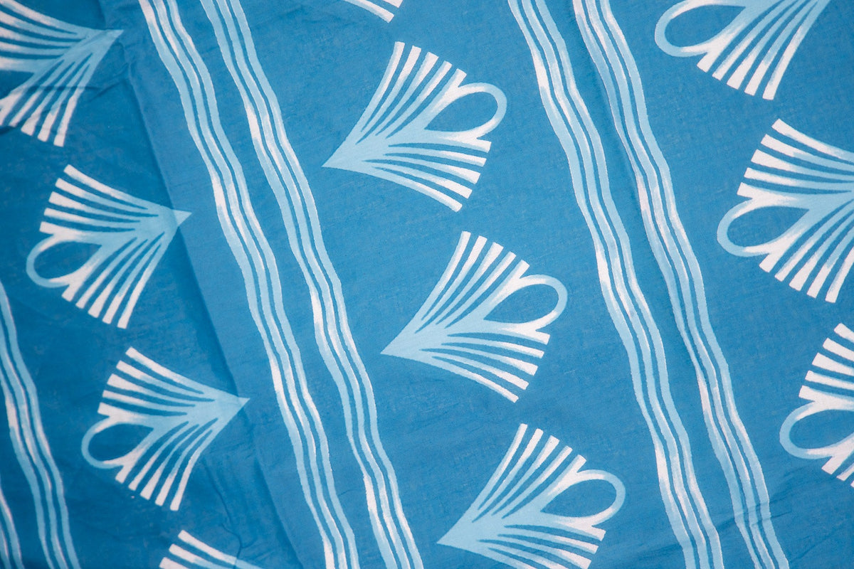 Steel Blue Chevron Ikat Mul Mul Cotton Saree