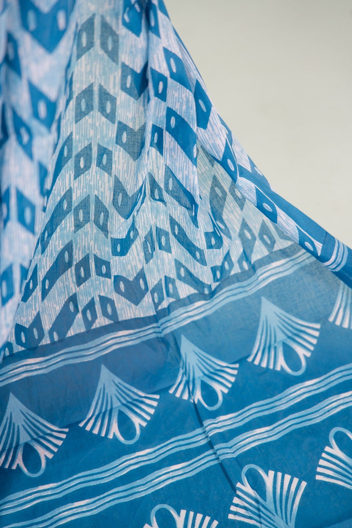 Steel Blue Chevron Ikat Mul Mul Cotton Saree
