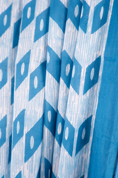 Steel Blue Chevron Ikat Mul Mul Cotton Saree