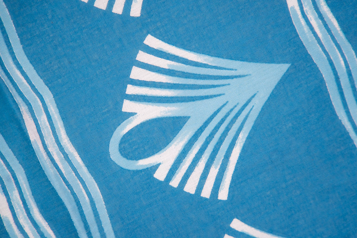 Steel Blue Chevron Ikat Mul Mul Cotton Saree