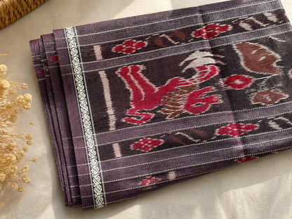 Pure Tussar Silk Dupatta in Dark Mauve | Handwoven Odisha Tie & Dye Dupatta