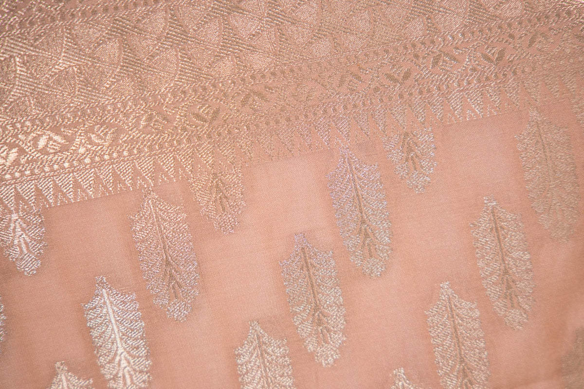 Taupe Beige Leaf Booti Banarasi Dupatta