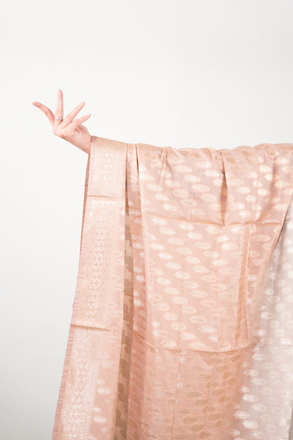 Taupe Beige Leaf Booti Banarasi Dupatta
