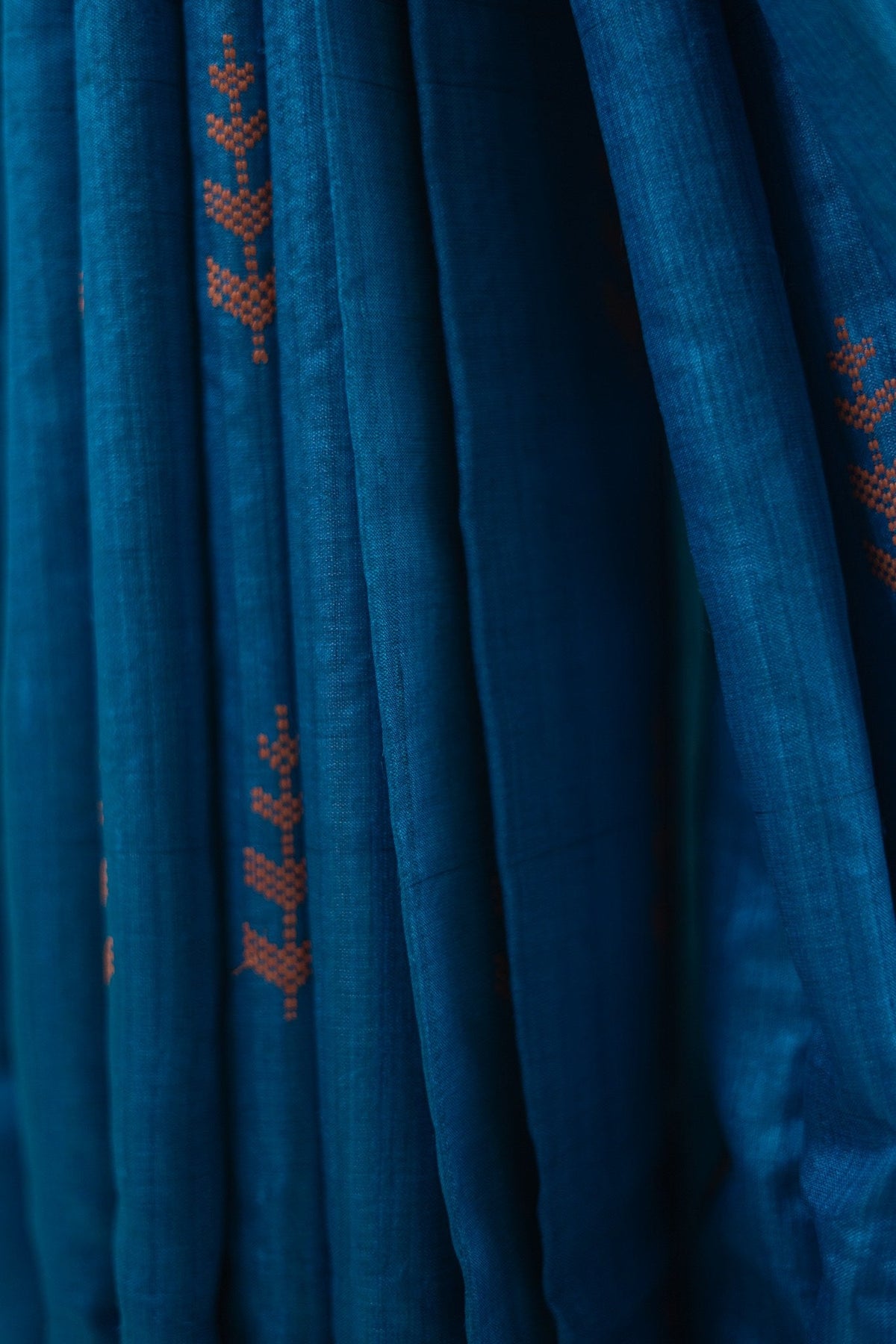 Teal Blue Fern Motif Tussar Saree