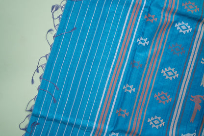 Teal Blue Fern Motif Tussar Saree