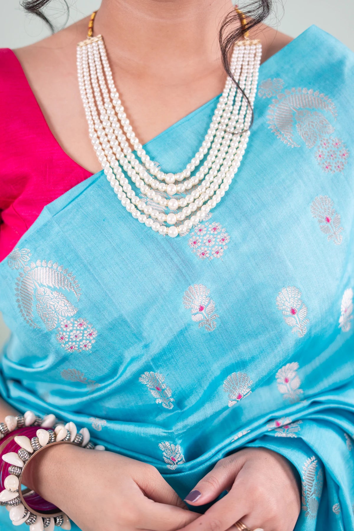 Teal Blue Banarasi Silk Saree - Paisley Medallion image 3