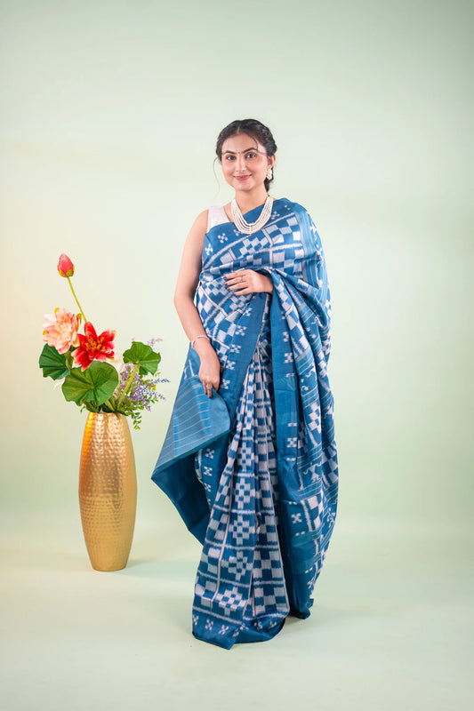 Teal Ice Blue Pasapalli Khandua Silk Saree - image 1