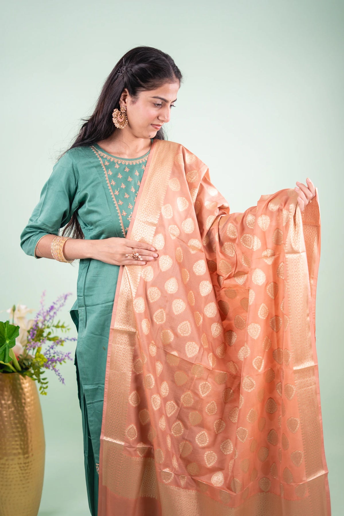 Terracotta Leaf Boota Banarasi Dupatta image 4
