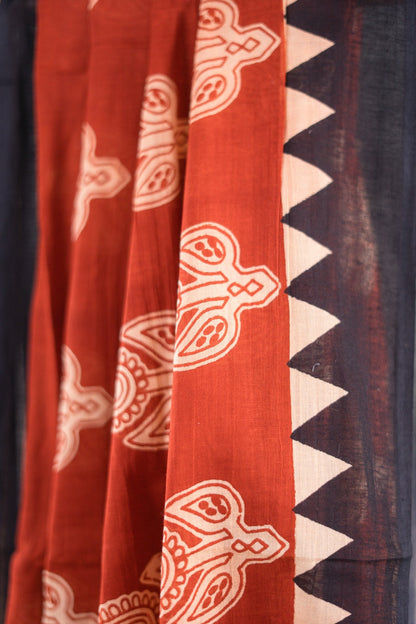 Terracotta Paisley Temple Border Mul Mul Cotton Saree