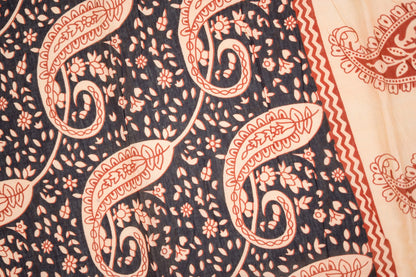 Terracotta Paisley Temple Border Mul Mul Cotton Saree