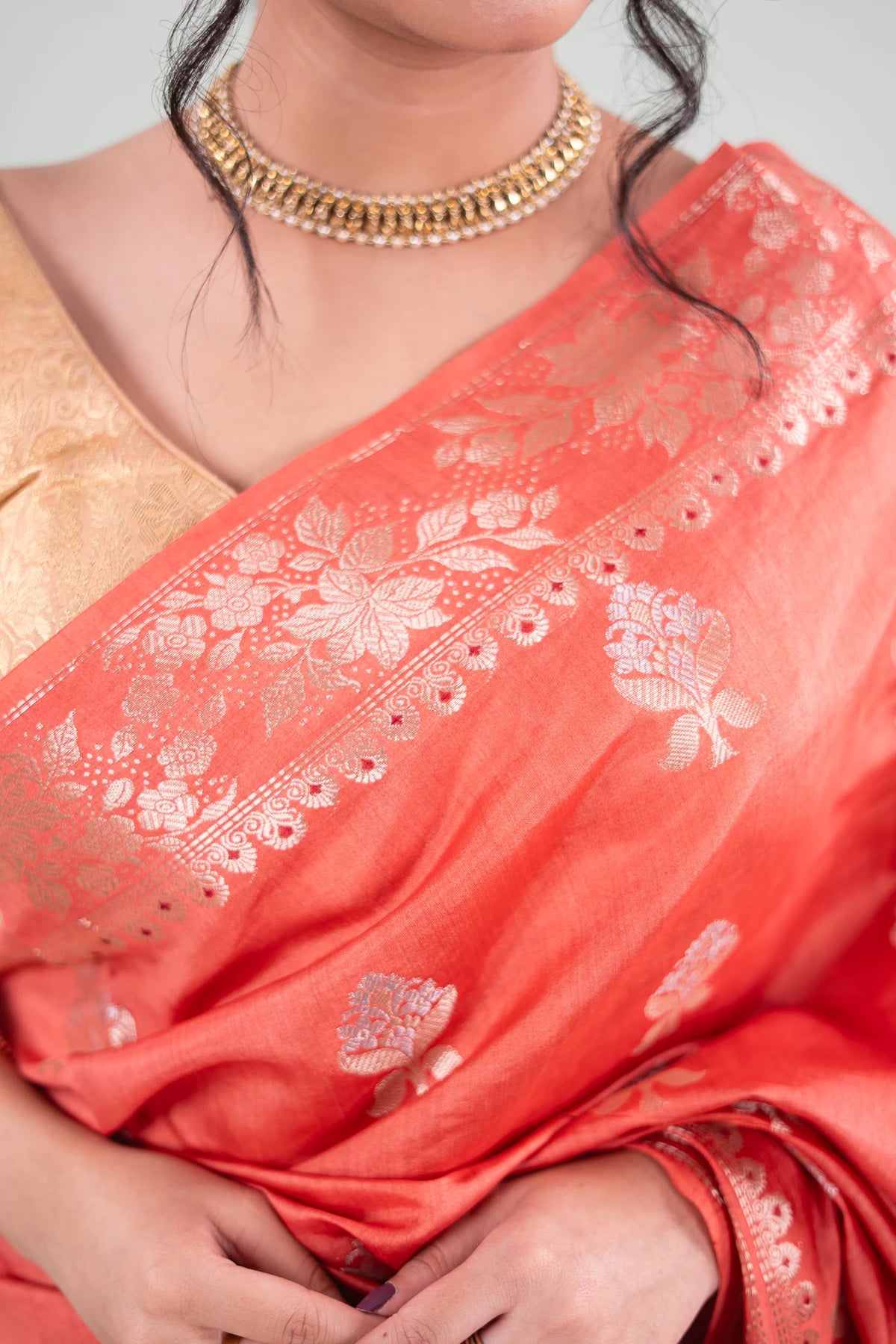 Terracotta Red Banarasi Silk Saree - Tree of Life Buta image 3