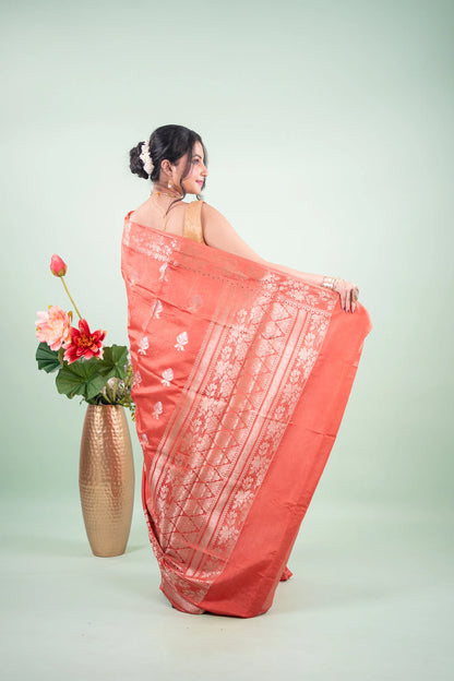 Terracotta Red Banarasi Silk Saree - Tree of Life Buta image 4