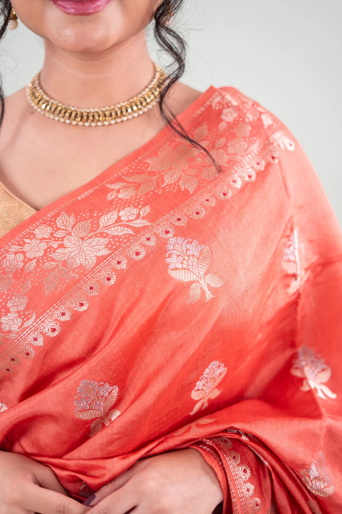 Terracotta Red Banarasi Silk Saree - Tree of Life Buta image 5