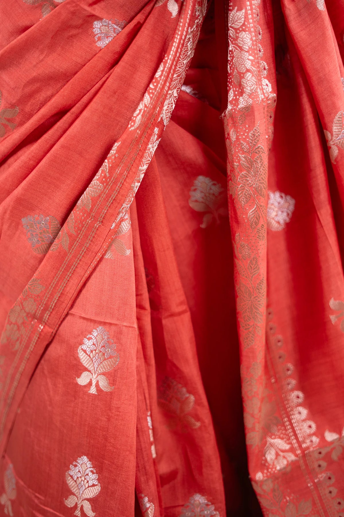 Terracotta Red Banarasi Silk Saree - Tree of Life Buta image 8
