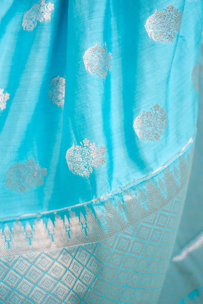 Turquoise Blue Banarasi Silk Saree - extra motif detail