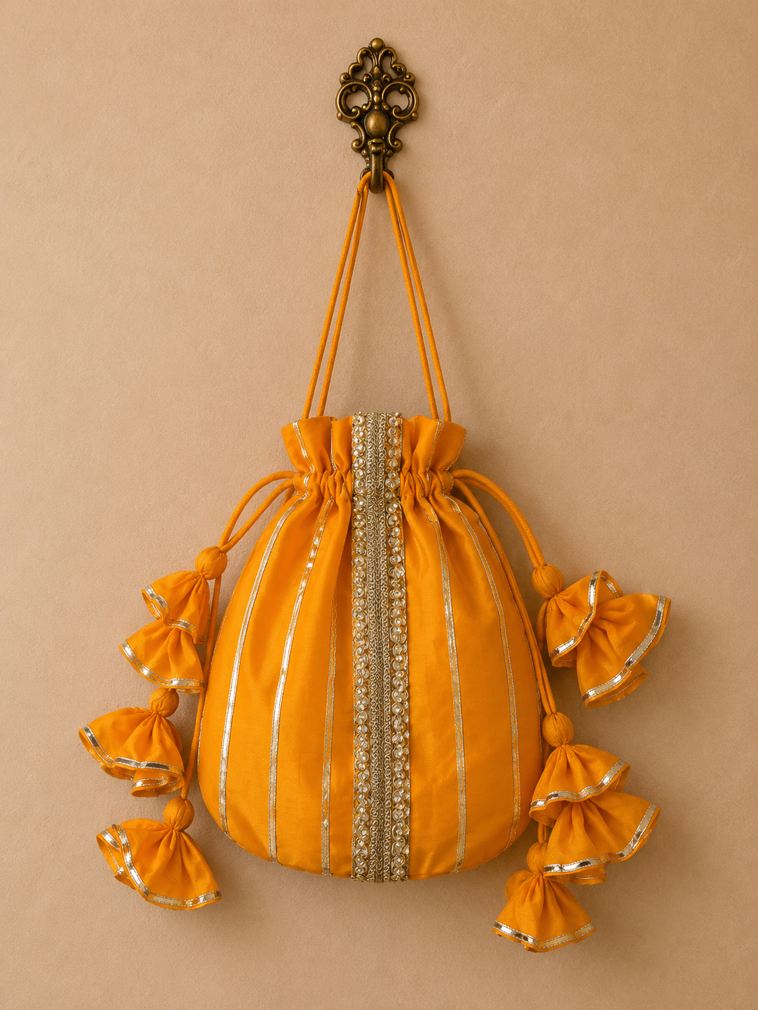 Mango Yellow Silk Potli Bag