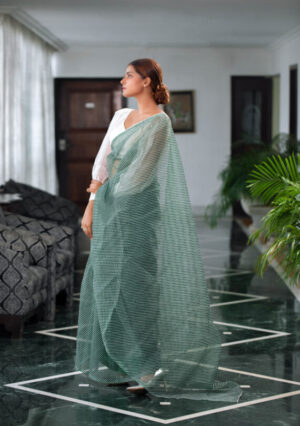 Hand dyed pure green organza saree