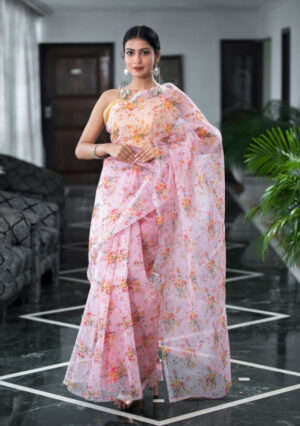 Hand dyed pure maroon organza saree