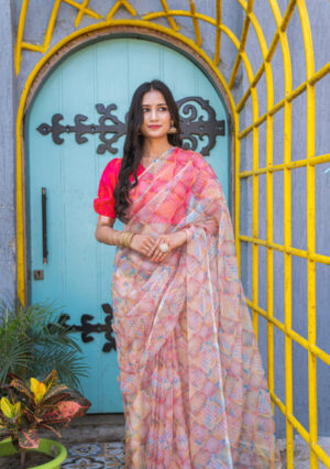 Hand Dyed - Pure Peach - Organza Saree